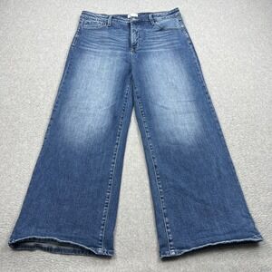 The Fine Print Jeans Womens 35P Blue Wide Leg High Rise Stretch Denim